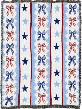 Americana Tapestry Throw Blanket - Red White Lace Cotton Woven 60x80 Gift